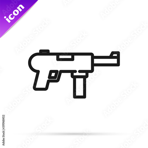 Black line Submachine gun M3, Grease gun icon isolated on white background. Vector.