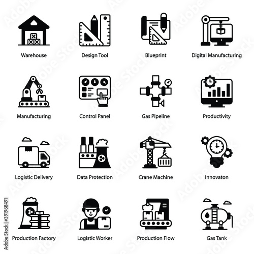 
Pack of Industry and Production Solid Icons
