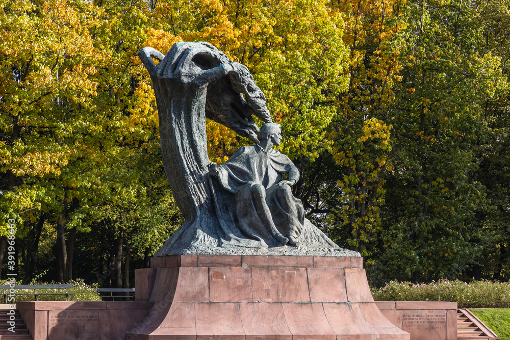 Monument of Fryderyk Chopin in Lazienki Park - Royal Baths Park in Warsaw, capital of Poland