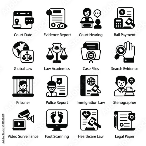 
Pack of Legal Affairs Solid Icons 
