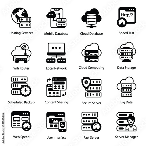  Web Hosting Icons in Modern Filled Style 