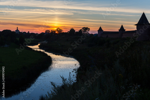 Types Of Suzdal. Kamenka River. Sunset.