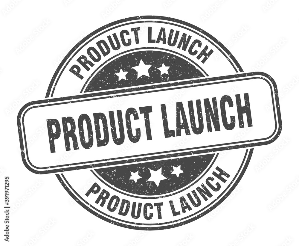 product launch stamp. product launch label. round grunge sign