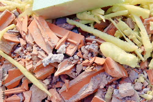 Concrete, waste, trash, plates on the construction site.