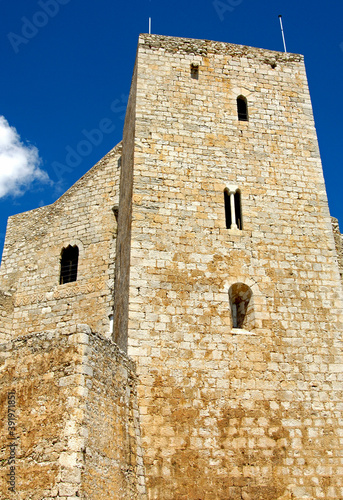 Wall and tower details of the castle in Peniscola, Castellon - Spain