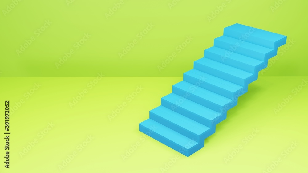 3d render illustration in modern geometric style. Blue Pastel stairs in trendy minimal interior. yellow colors background for banners or product presentation. Abstract composition. 3d render illustration in modern geometric style. Blue Pastel stairs in trendy minimal interior. yellow colors background for banners or product presentation. Abstract composition.