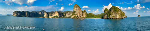 Railay Beach panoramic aerial view, Thailand. It is a small peninsula between the city of Krabi and Ao Nang