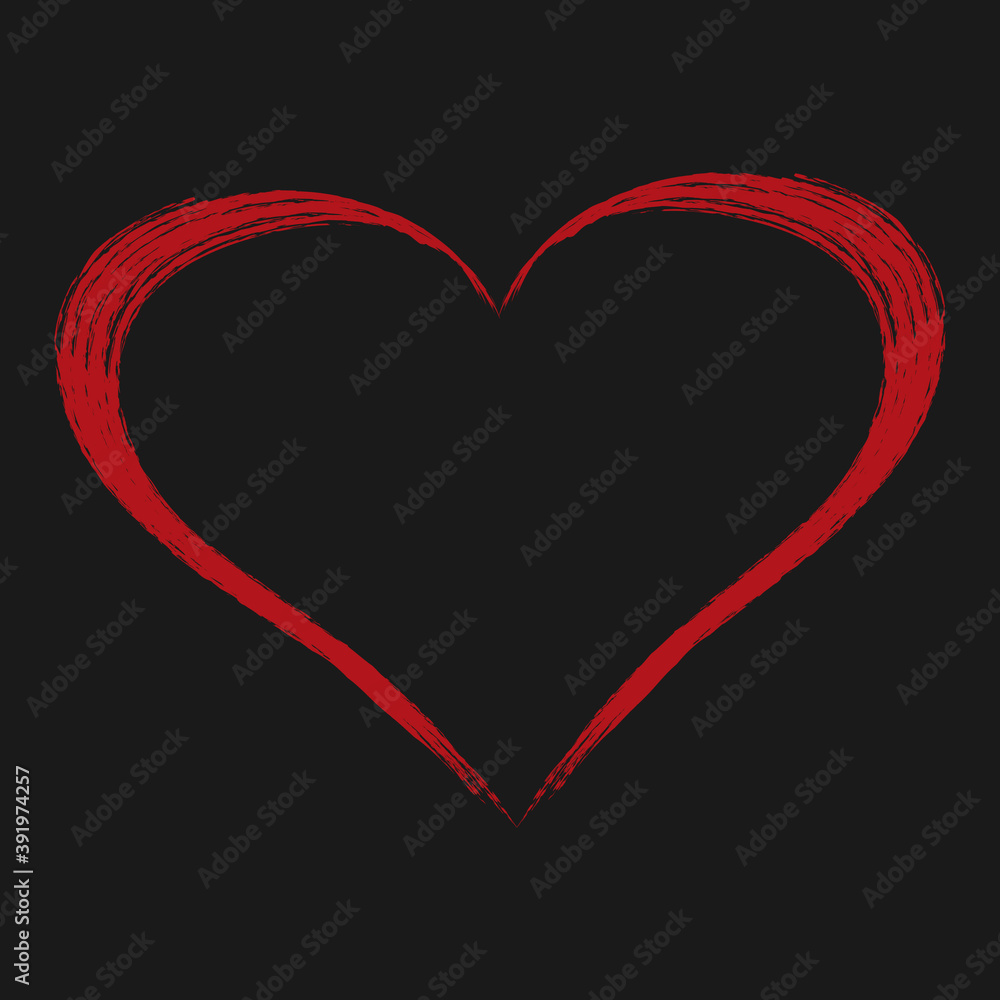 Heart illustration,love logo.Decorative design elements.Hand drawn valentine heart.Red heart on black background.