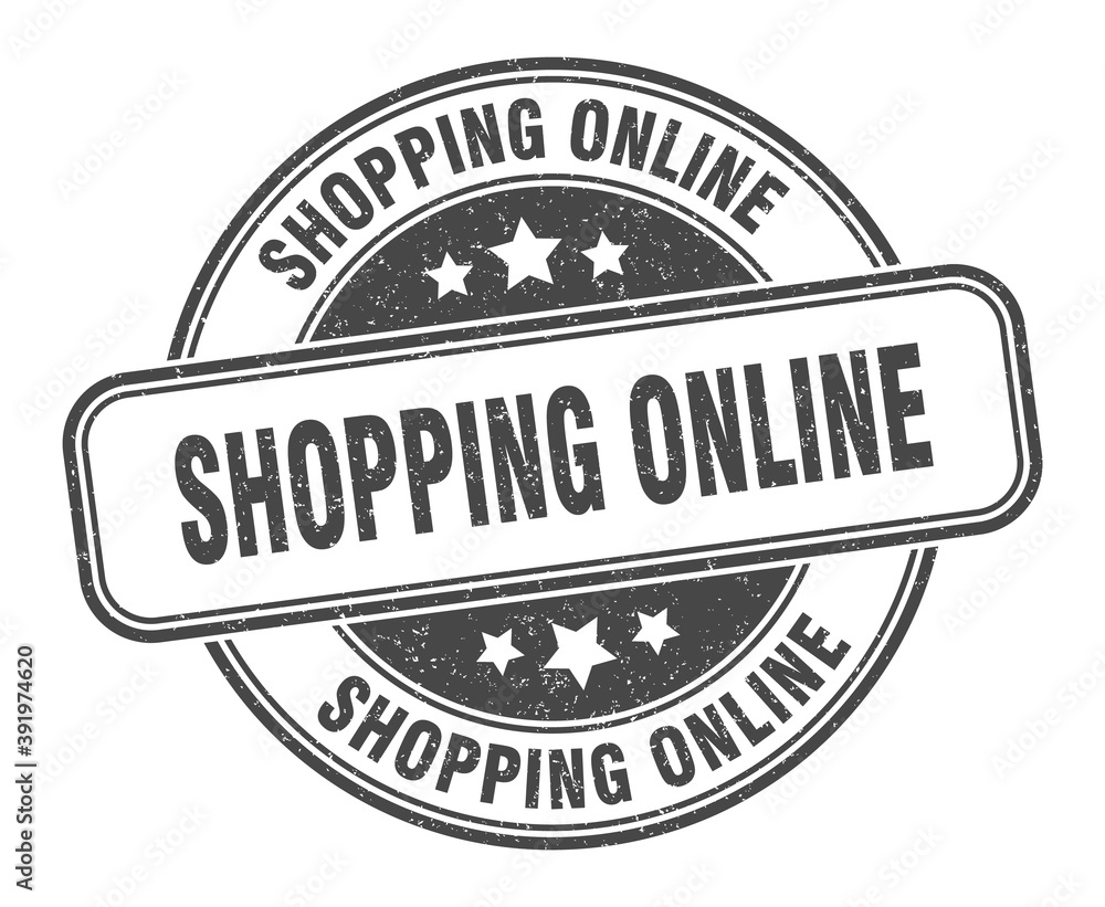 shopping online stamp. shopping online label. round grunge sign