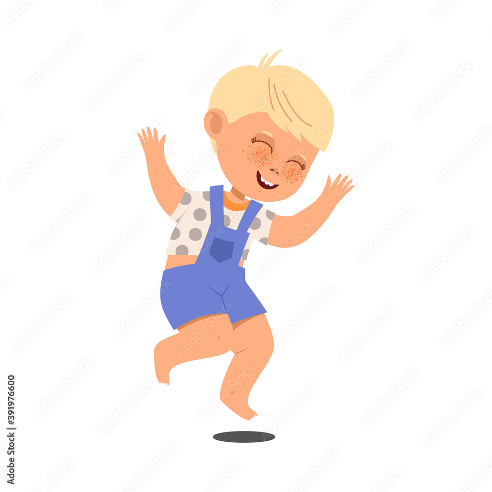 Smiling Boy with Freckles and Blonde Hair Jumping with Joy and Excitement Vector Illustration Smiling Boy with Freckles and Blonde Hair Jumping with Joy and Excitement Vector Illustration