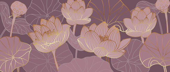 Ingelijste posters Voor haar Gouden lotusbloemen op donkere achtergrond  © TWINS DESIGN STUDIO