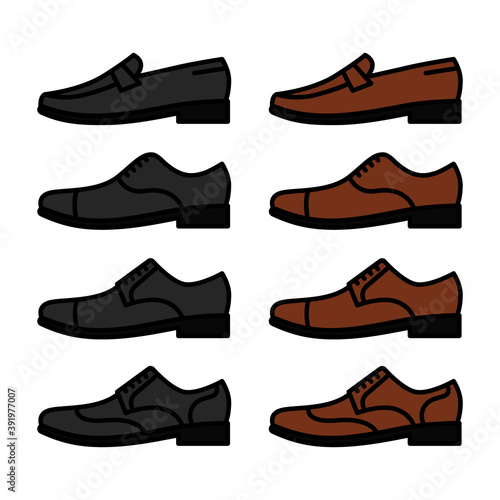 Man classic leather dress shoes vector icon set 
