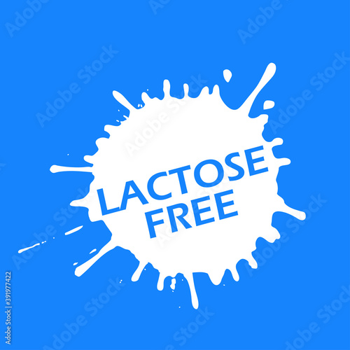 Logotipo con tipografía Lactose Free en salpicadura de líquido en color blanco y fondo azul