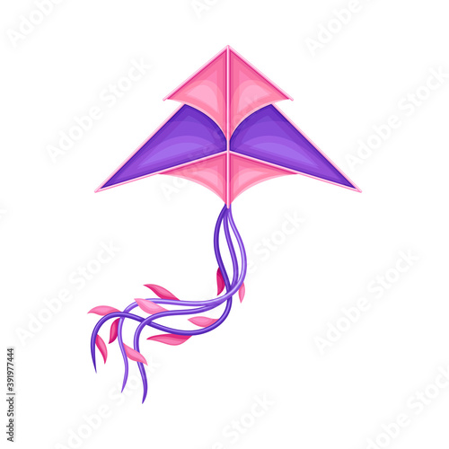 Flying Kite as Festive Toy Craft with Wings and Tail Vector Illustration