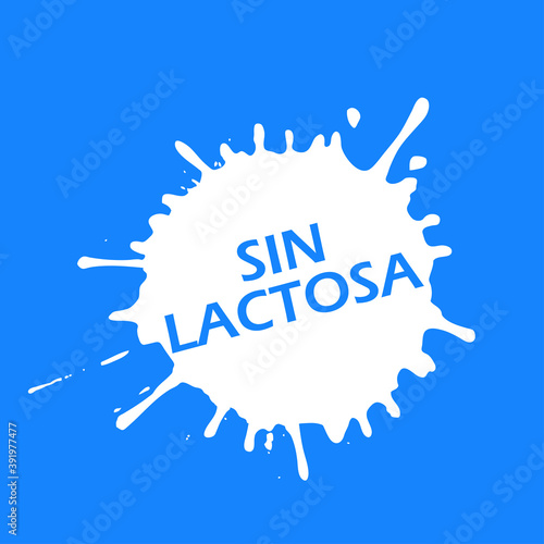 Logotipo con tipografía Sin Lactosa en español en salpicadura de líquido en color blanco y fondo azul