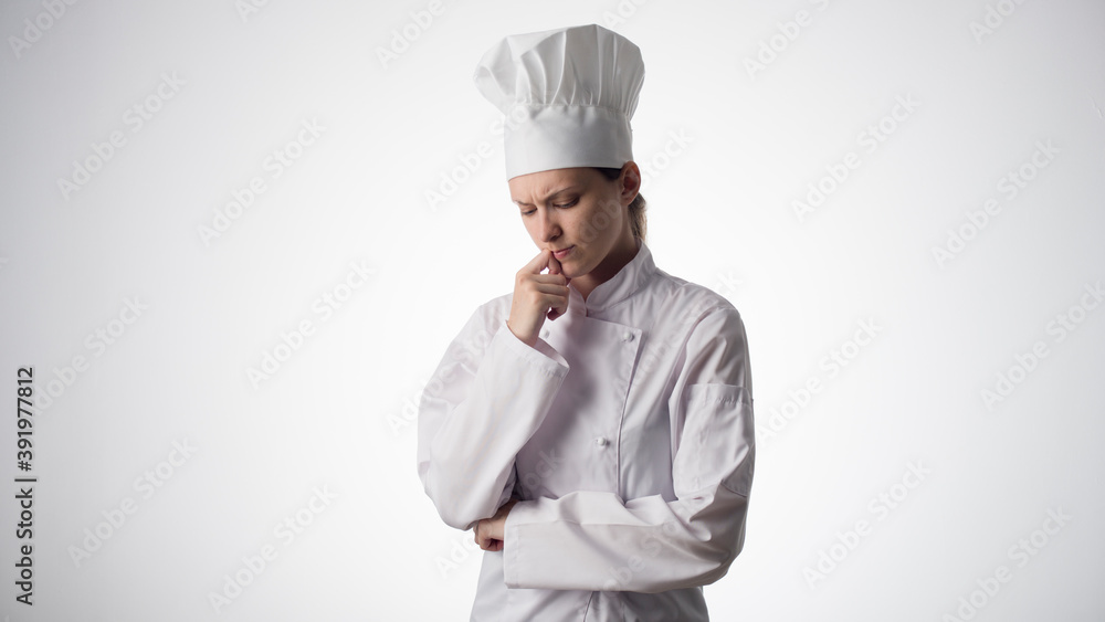 Chef woman. Isolated over white background Chef woman. Isolated over white background