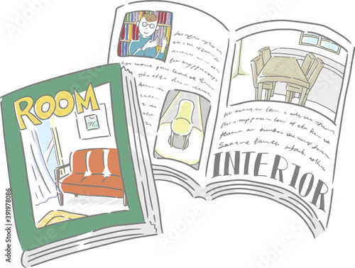 インテリア英雑誌2冊の手書きイラスト