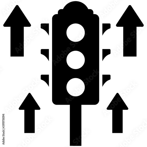 
The upward arrows along traffic signal lights representing increased web traffic

