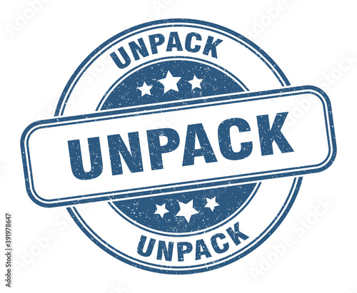 unpack stamp. unpack label. round grunge sign