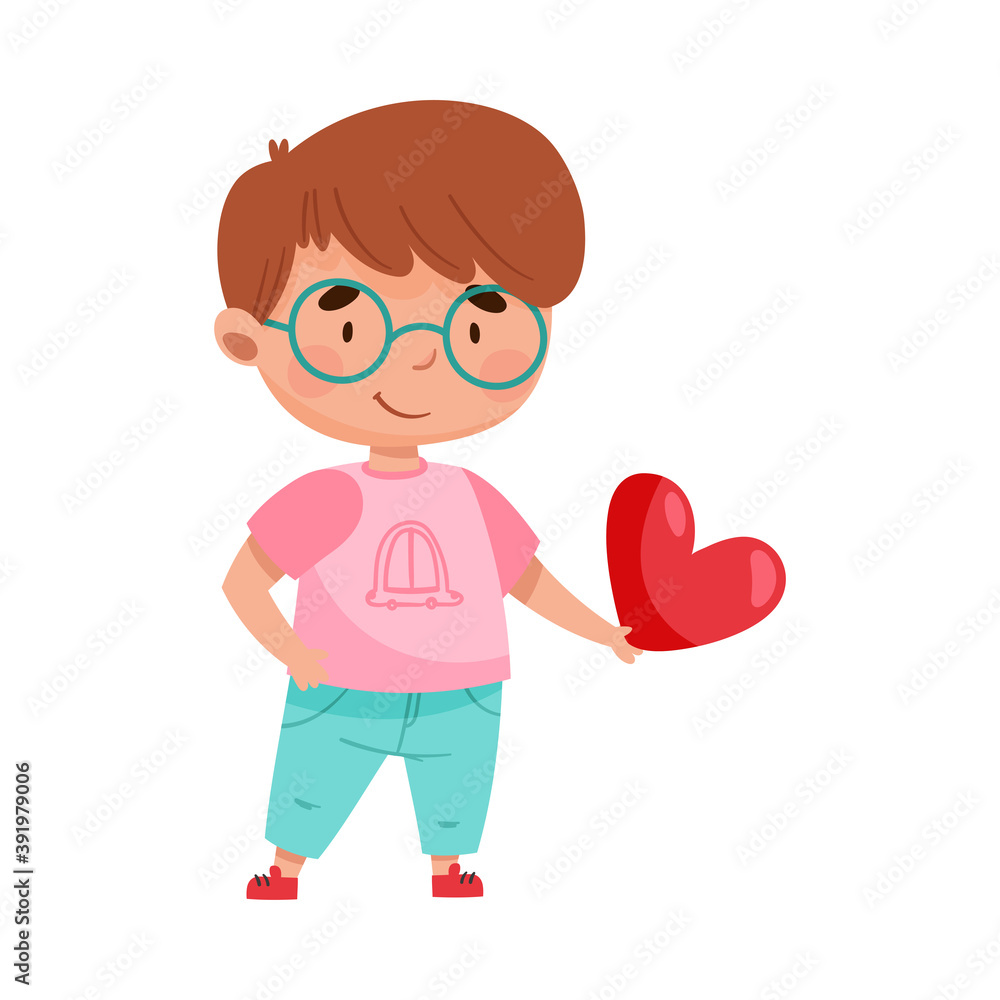 Cute Boy Character Holding Love Heart Vector Illustration Cute Boy Character Holding Love Heart Vector Illustration