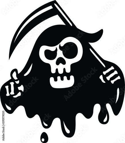 Cartoon Character Reaper with the Scythe, Pointing and Melting