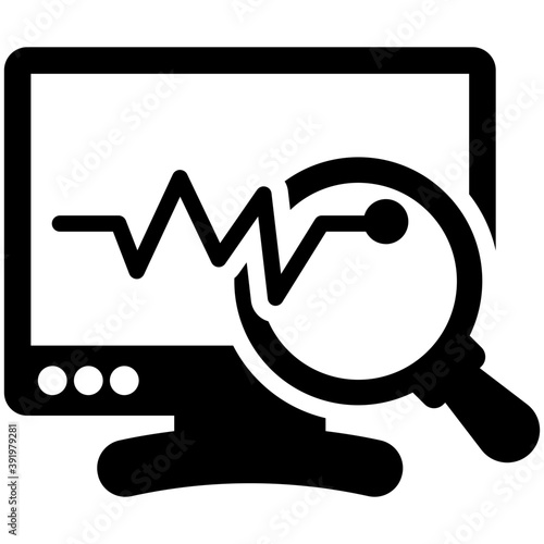
Magnifying glass at the monitor with the graph line. System monitoring concept 
