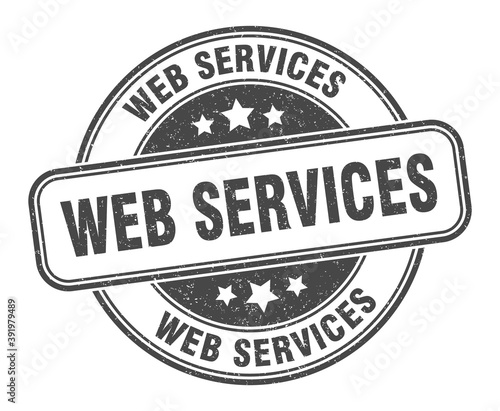 web services stamp. web services label. round grunge sign