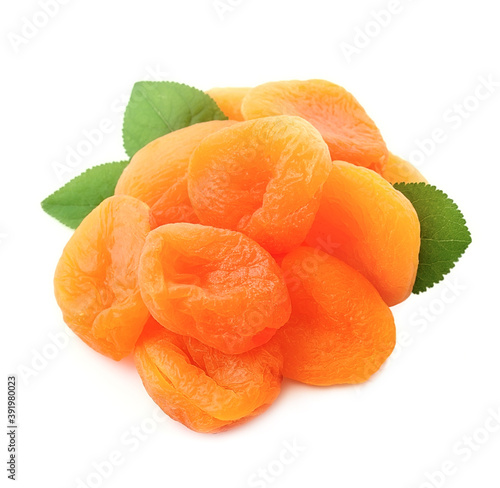 Dried apricots with leaves.