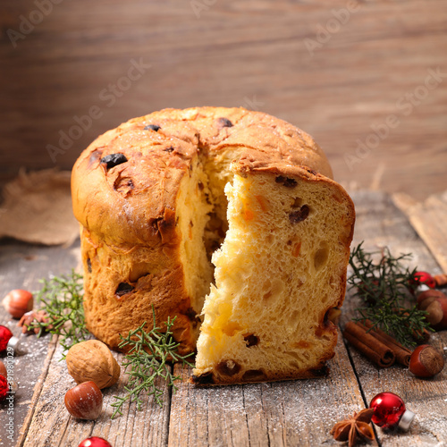italian panettone and christmas decoration