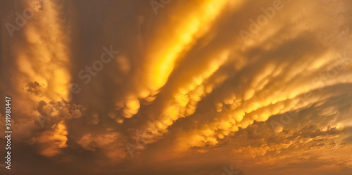 Panorama evening dramatic, mammatus clouds, Cumulonimbus sunset