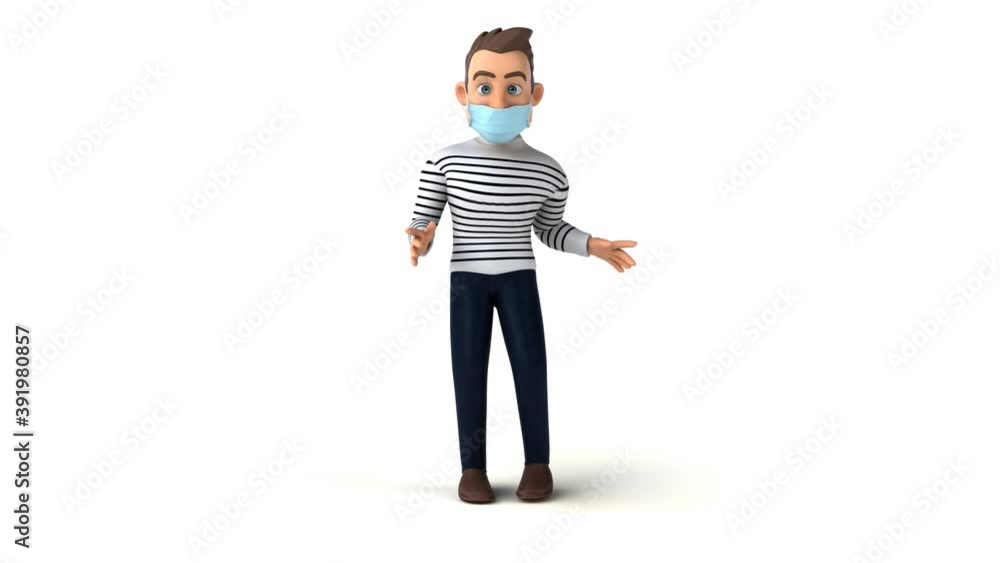 Fun 3D cartoon man with a mask dancing