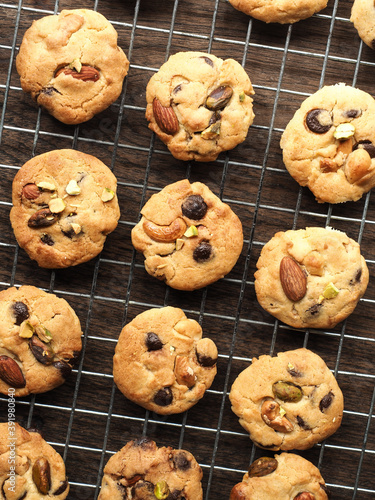 Chocolate chip cookies with almond, pistachio, macadamia and cashew nuts