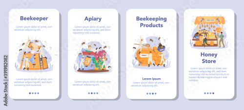 Hiver or beekeeper mobile application banner set. Professional