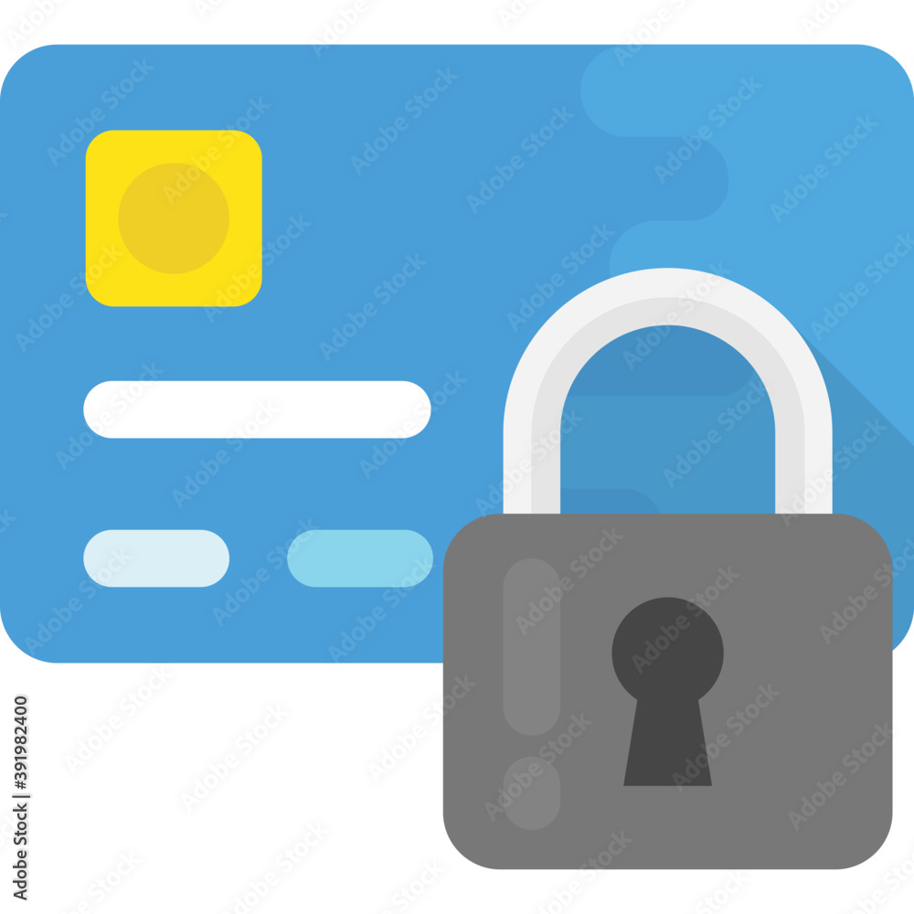 
Credit card with lock flat vector icon
