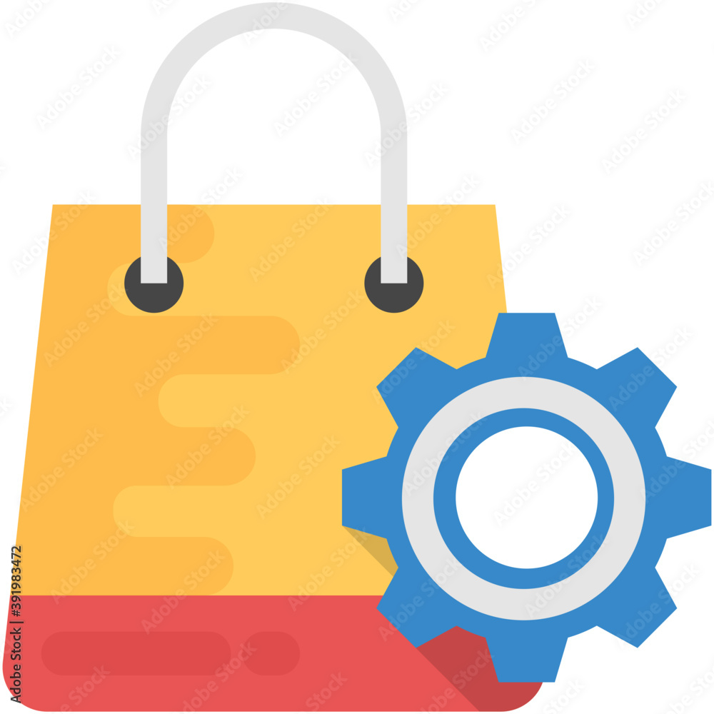  A shopping bag with gear wheel symbolizing shopping technology 
