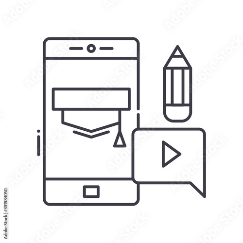 Blended learning icon, linear isolated illustration, thin line vector, web design sign, outline concept symbol with editable stroke on white background.