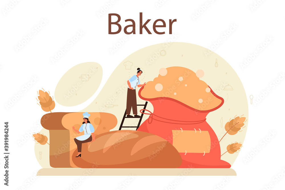 Baker concept. Chef in the uniform baking bread. Baking pastry Baker concept. Chef in the uniform baking bread. Baking pastry