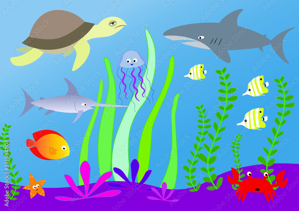 Under the sea creatures, fish, Under the sea creatures, fish,