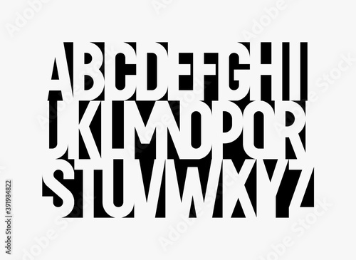 Awesome Negative Space Aalphabet. Black paper cutout font, modern type for logo, headline, monogram, creative lettering and maxi typography. Minimal style condensed letters, vector typographic design
