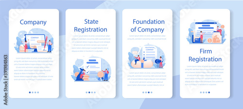 New company registration mobile application banner set. Business