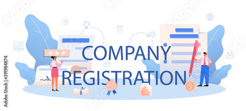 New company registration typographic header. Business start up