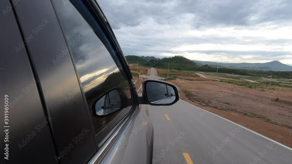 Drive down the road View from outside the car Drive down the road View from outside the car