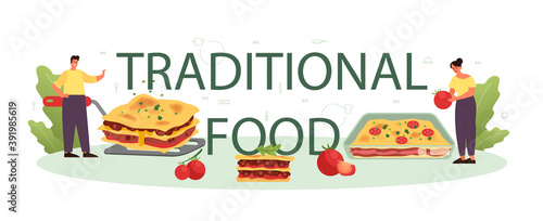 Traditional food typographic header. Italian delicious cuisine