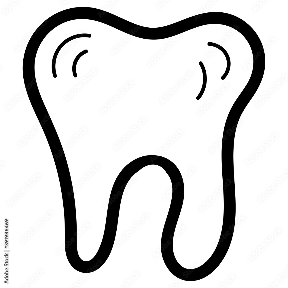 Obraz premium healthy tooth for dentist office, coloring book, isolated object, black and white, vector medical doodles