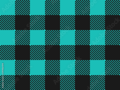 Blue and Black Lumberjack plaid seamless pattern. Simple aqua vintage textile design. Scottish cage concept. Tartan plaid background