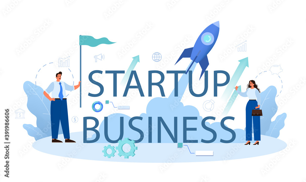 Startup business typographic header. New business launching. Idea of project Startup business typographic header. New business launching. Idea of project