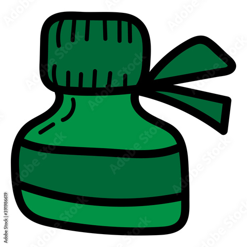 green jar with iodine or brilliant green to treat wounds, isolated object, vector medical doodles