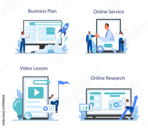 Startup online service or platform set. New business launching