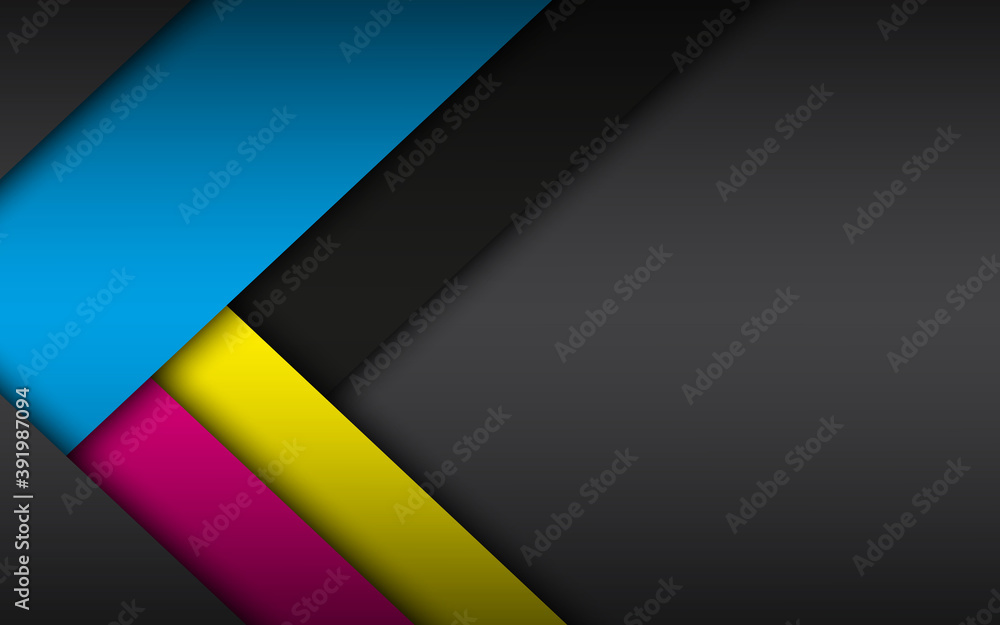 Black modern material background with overlapped sheets of paper in cmyk colors. Template for your business. Vector abstract widescreen background Black modern material background with overlapped sheets of paper in cmyk colors. Template for your business. Vector abstract widescreen background