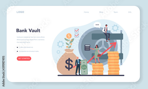 Bank vault concept web banner or landing page. Idea of finance income,